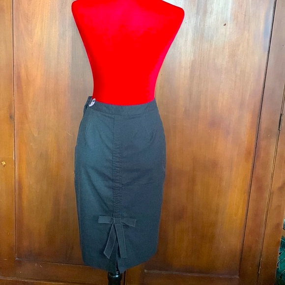 Y2K Grey Flannel Pencil Skirt with Bow 6 - Picture 1 of 7